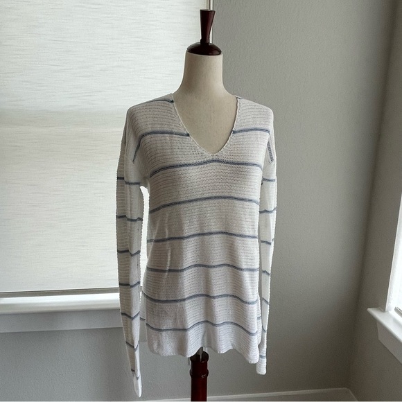 Faherty Sweaters - Faherty Knit Sweater Tunic Nautical Beach Striped Size Medium V-neck